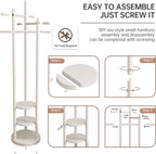 Coat Stand Woodem Rack with 3 Storage Shelves