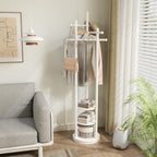 Coat Stand Woodem Rack with 3 Storage Shelves