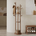 Coat Stand Woodem Rack with 3 Storage Shelves