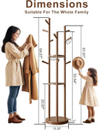 Coat Stand Woodem Rack with 3 Storage Shelves