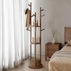 Coat Stand Woodem Rack with 3 Storage Shelves