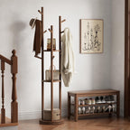 Coat Stand Woodem Rack with 3 Storage Shelves