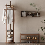 Coat Stand Woodem Rack with 3 Storage Shelves