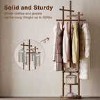 Coat Stand Woodem Rack with 3 Storage Shelves