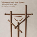 Coat Stand Woodem Rack with 3 Storage Shelves
