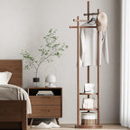 Coat Stand Woodem Rack with 3 Storage Shelves
