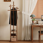 Coat Stand Woodem Rack with 3 Storage Shelves