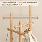 Coat Stand Woodem Rack with 3 Storage Shelves