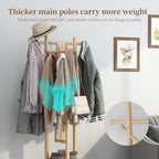 Coat Stand Woodem Rack with 3 Storage Shelves