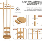 Coat Stand Woodem Rack with 3 Storage Shelves