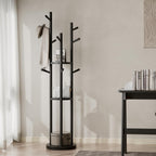 Coat Stand Woodem Rack with 3 Storage Shelves