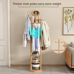 Coat Stand Woodem Rack with 3 Storage Shelves