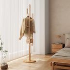 Coat Stand Woodem Rack with 3 Storage Shelves