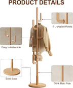 Coat Stand Woodem Rack with 3 Storage Shelves