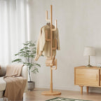 Coat Stand Woodem Rack with 3 Storage Shelves
