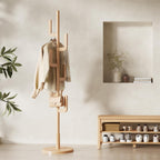 Coat Stand Woodem Rack with 3 Storage Shelves