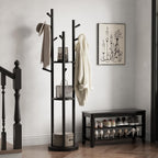 Coat Stand Woodem Rack with 3 Storage Shelves