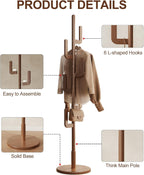 Coat Stand Woodem Rack with 3 Storage Shelves