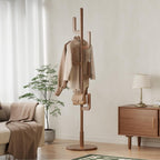Coat Stand Woodem Rack with 3 Storage Shelves