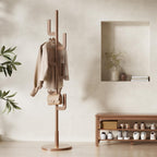 Coat Stand Woodem Rack with 3 Storage Shelves