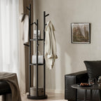 Coat Stand Woodem Rack with 3 Storage Shelves