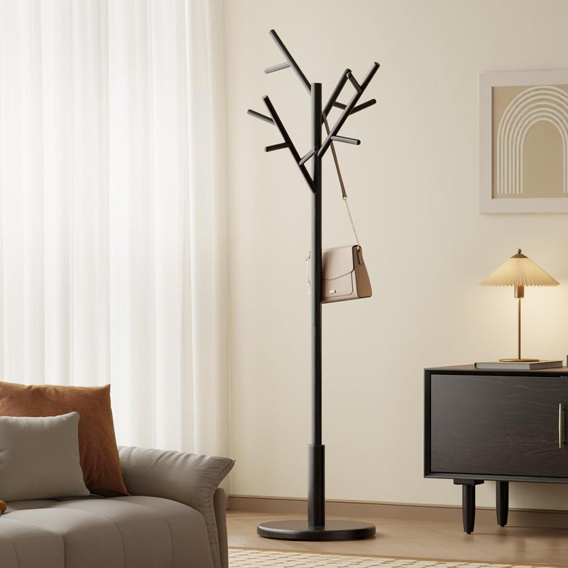 Coat Stand Wooden Rack Freestanding with 12 Hooks
