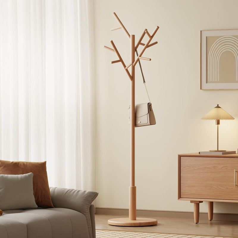 Coat Stand Wooden Rack Freestanding with 12 Hooks
