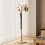 Coat Stand Wooden Rack Freestanding with 12 Hooks