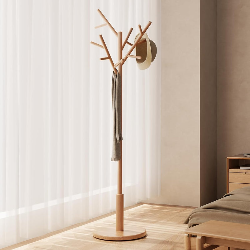 Coat Stand Wooden Rack Freestanding with 12 Hooks