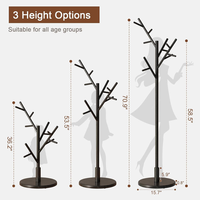 Coat Stand Wooden Rack Freestanding with 12 Hooks