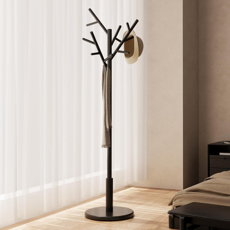 Coat Stand Wooden Rack Freestanding with 12 Hooks