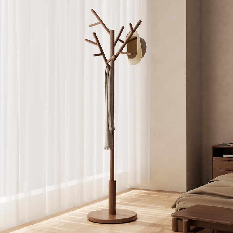 Coat Stand Wooden Rack Freestanding with 12 Hooks