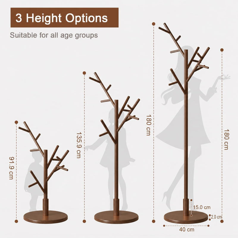 Coat Stand Wooden Rack Freestanding with 12 Hooks