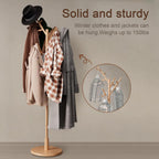 Coat Stand Wooden Rack Freestanding with 12 Hooks
