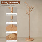 Coat Stand Wooden Rack Freestanding with 12 Hooks