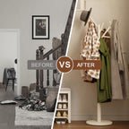 Coat Stand Wooden Rack Freestanding with 12 Hooks