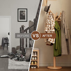Coat Stand Wooden Rack Freestanding with 12 Hooks