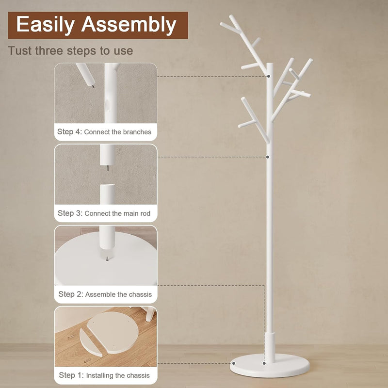 Coat Stand Wooden Rack Freestanding with 12 Hooks