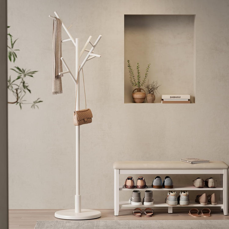 Coat Stand Wooden Rack Freestanding with 12 Hooks