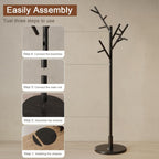 Coat Stand Wooden Rack Freestanding with 12 Hooks