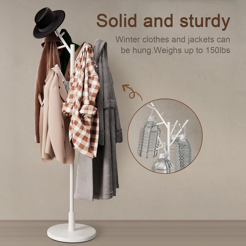 Coat Stand Wooden Rack Freestanding with 12 Hooks