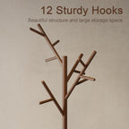 Coat Stand Wooden Rack Freestanding with 12 Hooks