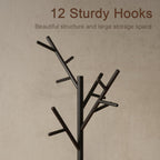 Coat Stand Wooden Rack Freestanding with 12 Hooks