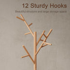 Coat Stand Wooden Rack Freestanding with 12 Hooks