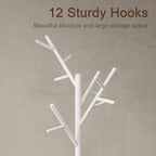 Coat Stand Wooden Rack Freestanding with 12 Hooks
