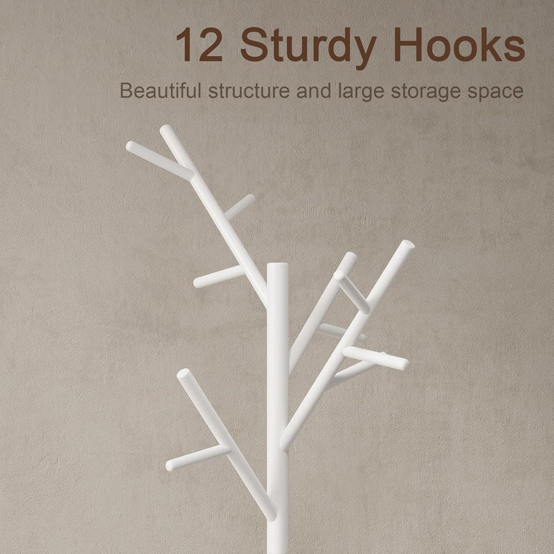 Coat Stand Wooden Rack Freestanding with 12 Hooks