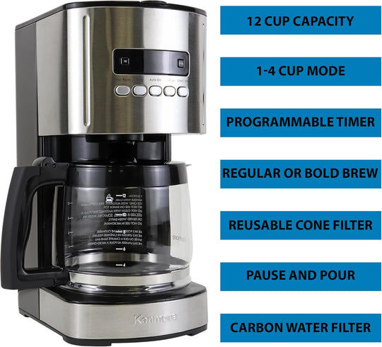 Drip Coffee Maker Machine 12-Cup 1.8L Programmable Filter