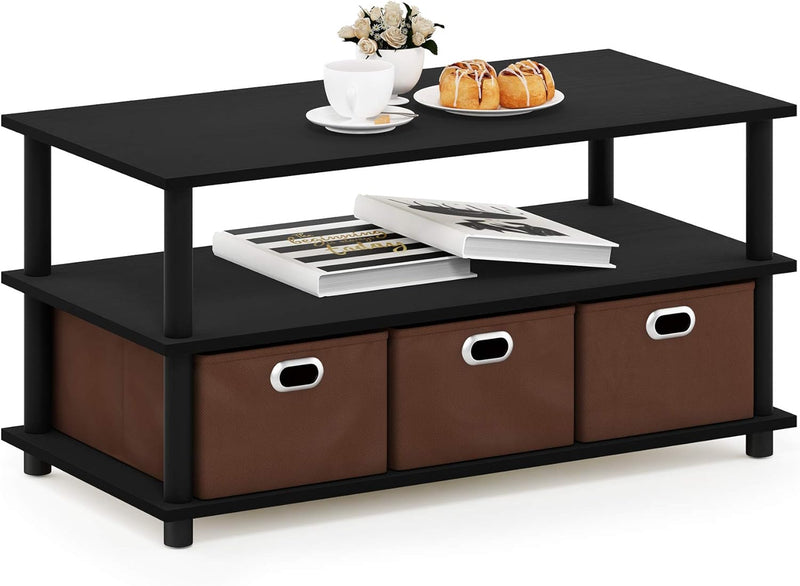 Coffee Table 3-Tier Modern with Shelves and Storage