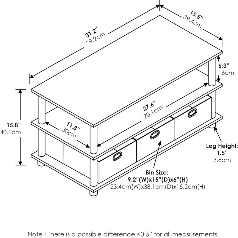 Coffee Table 3-Tier Modern with Shelves and Storage