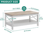 Coffee Table Living Room 2-Tier Thick Wood Rectangular